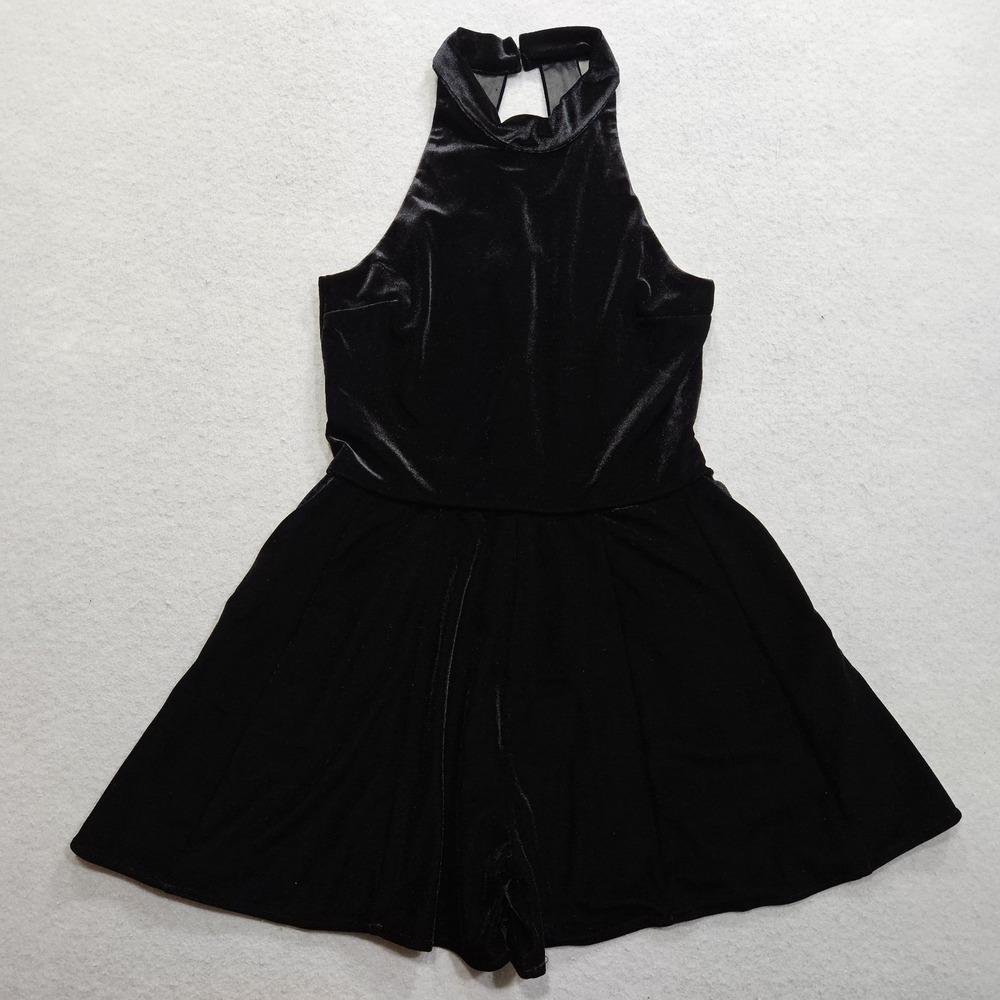 Miss Behave Girls Dressy Romper Sz 12 Black Velvet Halter Neck Wide Leg Recital